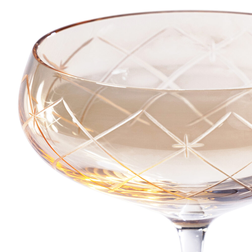 Audrey 4-Piece Set Hand Etched Coupe Glasses, Amber Luster by Zodax - Image 2
