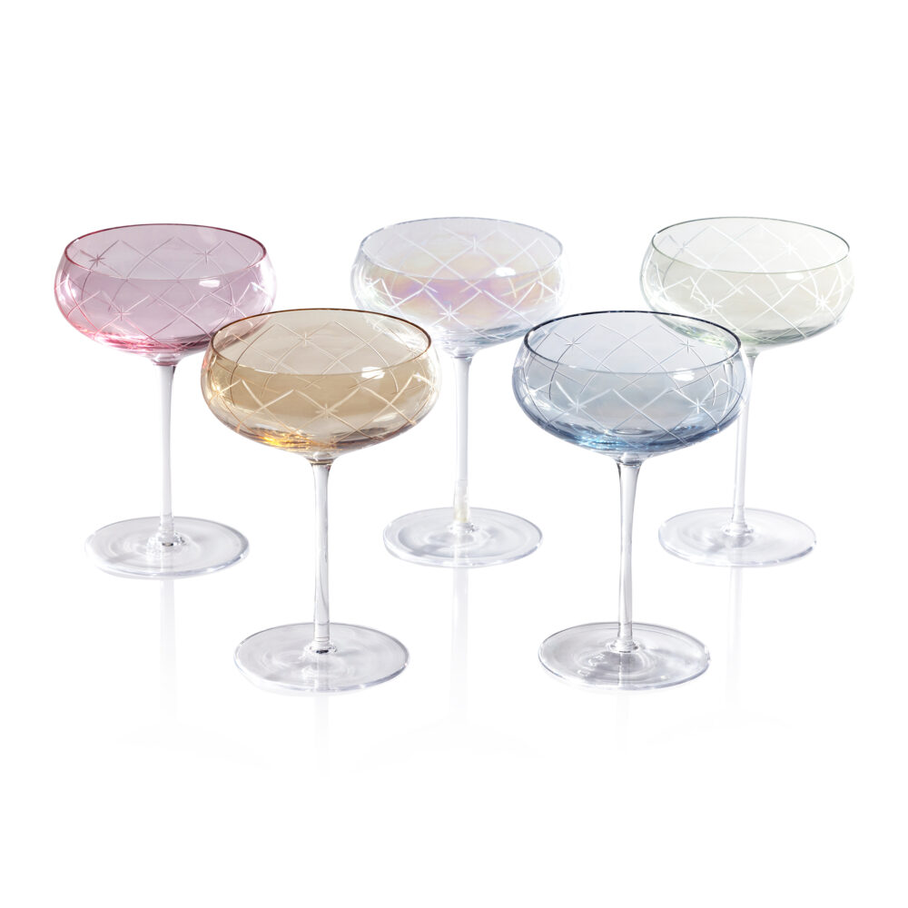 Audrey 4-Piece Set Hand Etched Coupe Glasses, Amber Luster by Zodax - Image 3