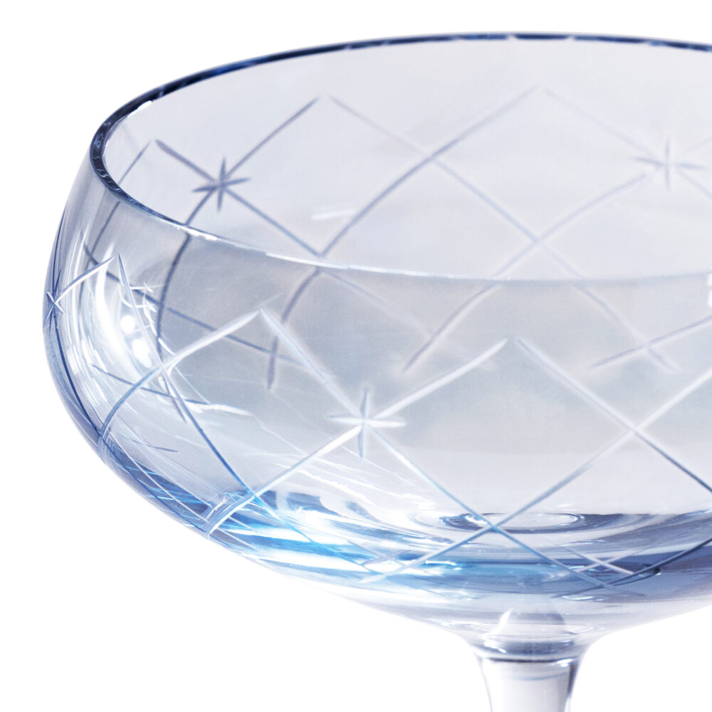 Audrey 4-Piece Set Hand Etched Coupe Glasses, Blue Luster by Zodax - Image 2