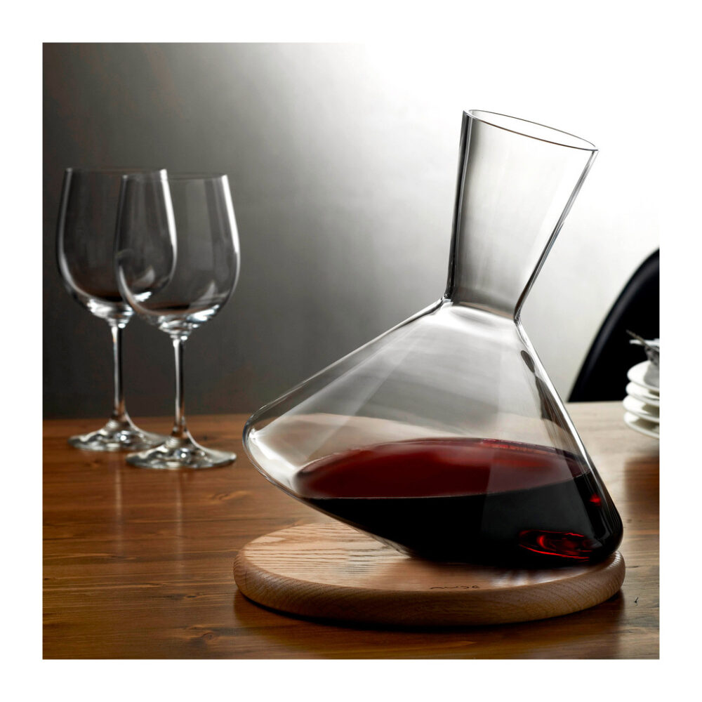 Balance Wine Decanter With Wooden Base by Nude Glass - Image 3