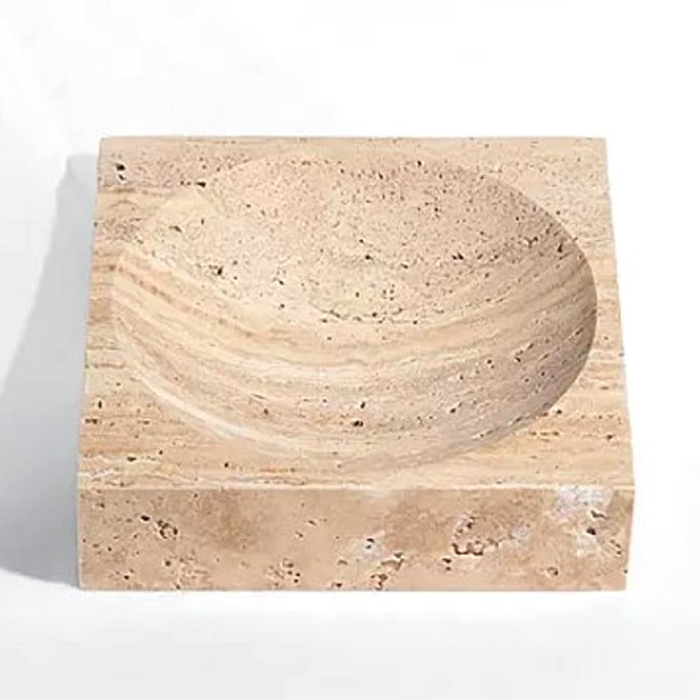 Cream Travertine Square Bowls by BIDKhome - Image 2