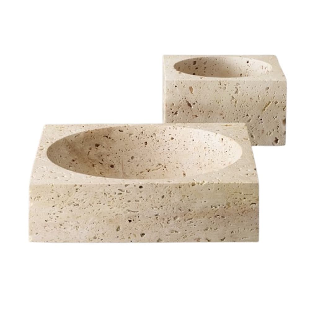 Cream Travertine Square Bowls by BIDKhome