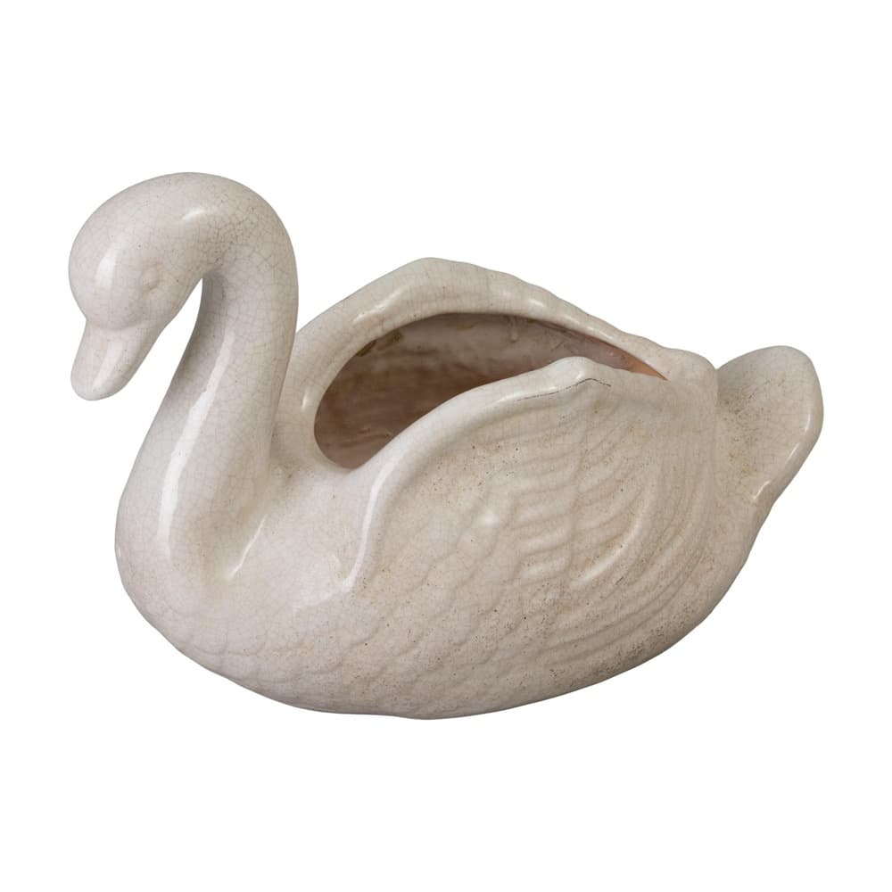 Swan White Crackle Ceramic Planter by Emissary - Image 2