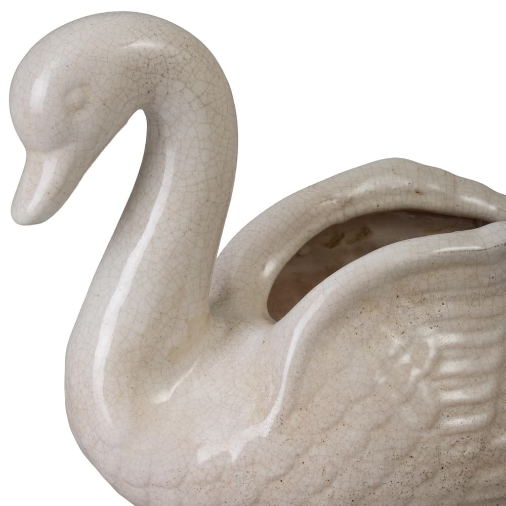 Swan White Crackle Ceramic Planter by Emissary - Image 3