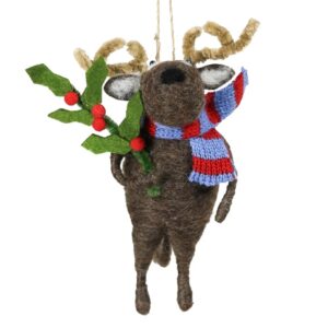 Felt Reindeer with Holly Ornament Set of 2 by HomArt