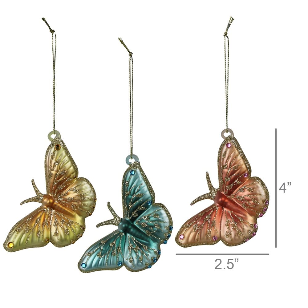 Glass Butterfly Ornaments Set of 3 by HomArt - Image 5