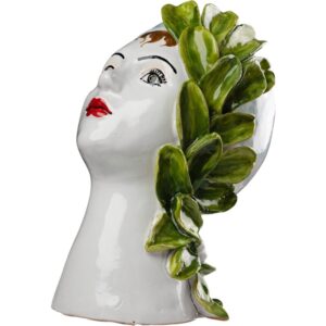 Small Ceramic Leaning Head Vase with Green Leaves by Abigails