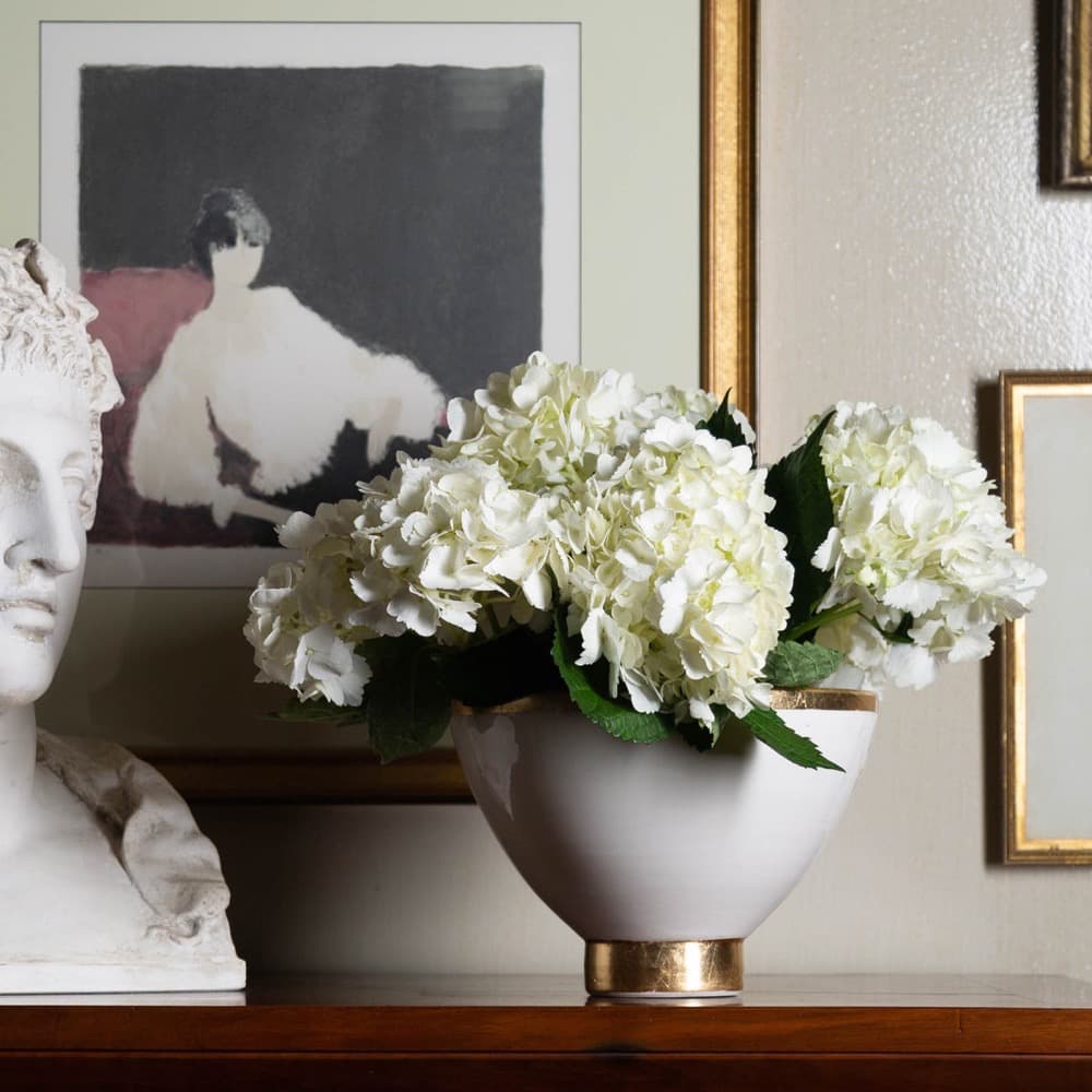 Contempo Collection Large White Footed Bowl with Matte Gold - Thumbnail 2