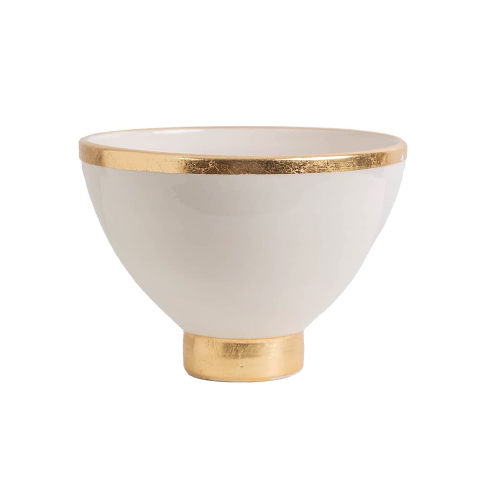 Contempo Collection Large White Footed Bowl with Matte Gold