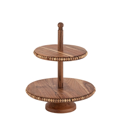 Acacia Wood Beaded 2-Tier Cake Plate by BIDKhome