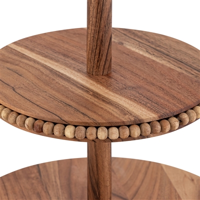Acacia Wood Beaded 2-Tier Cake Plate by BIDKhome - Image 2