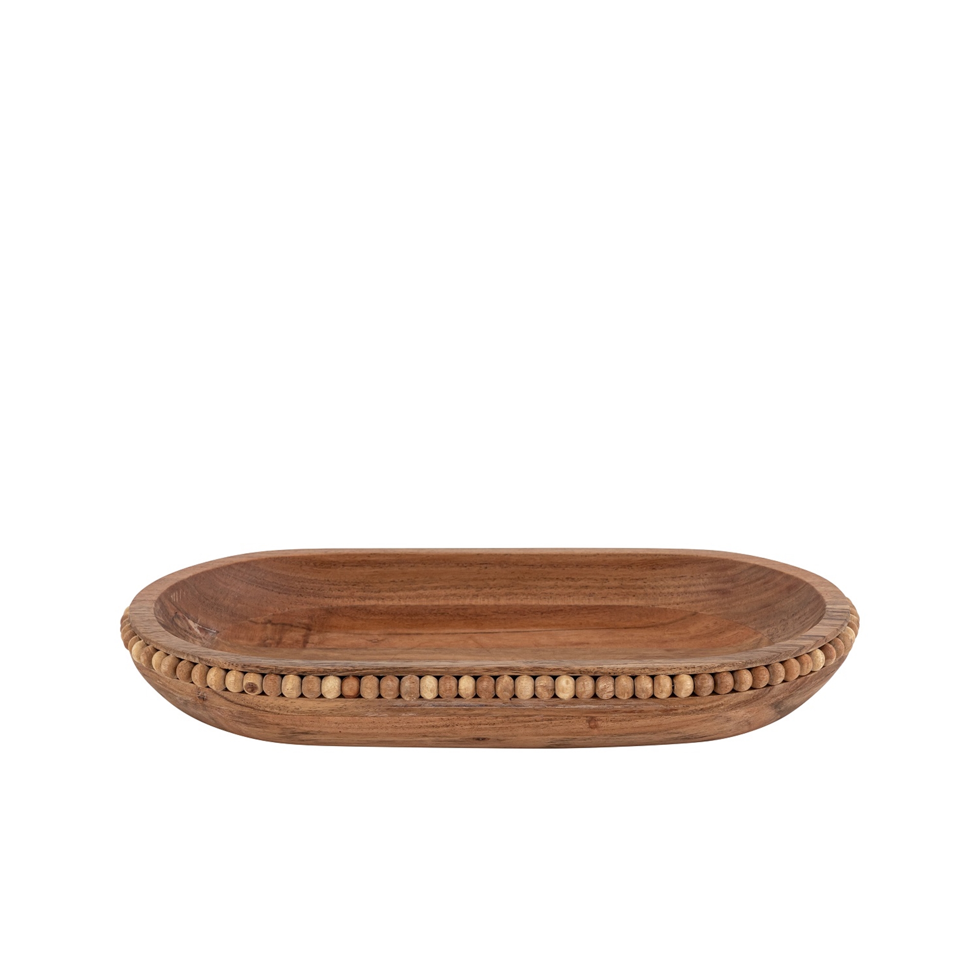 Acacia Wood Beaded Oval Bowl by BIDKhome