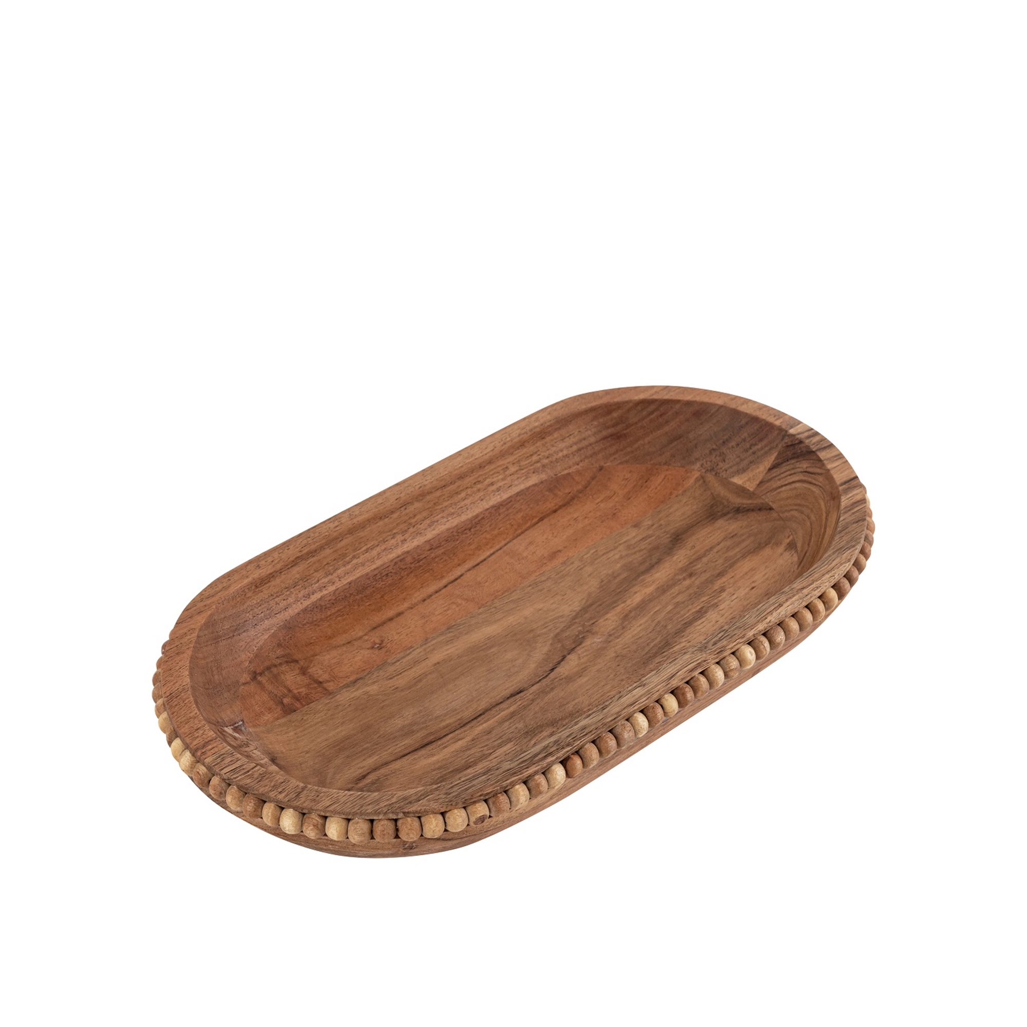Acacia Wood Beaded Oval Bowl by BIDKhome - Image 4