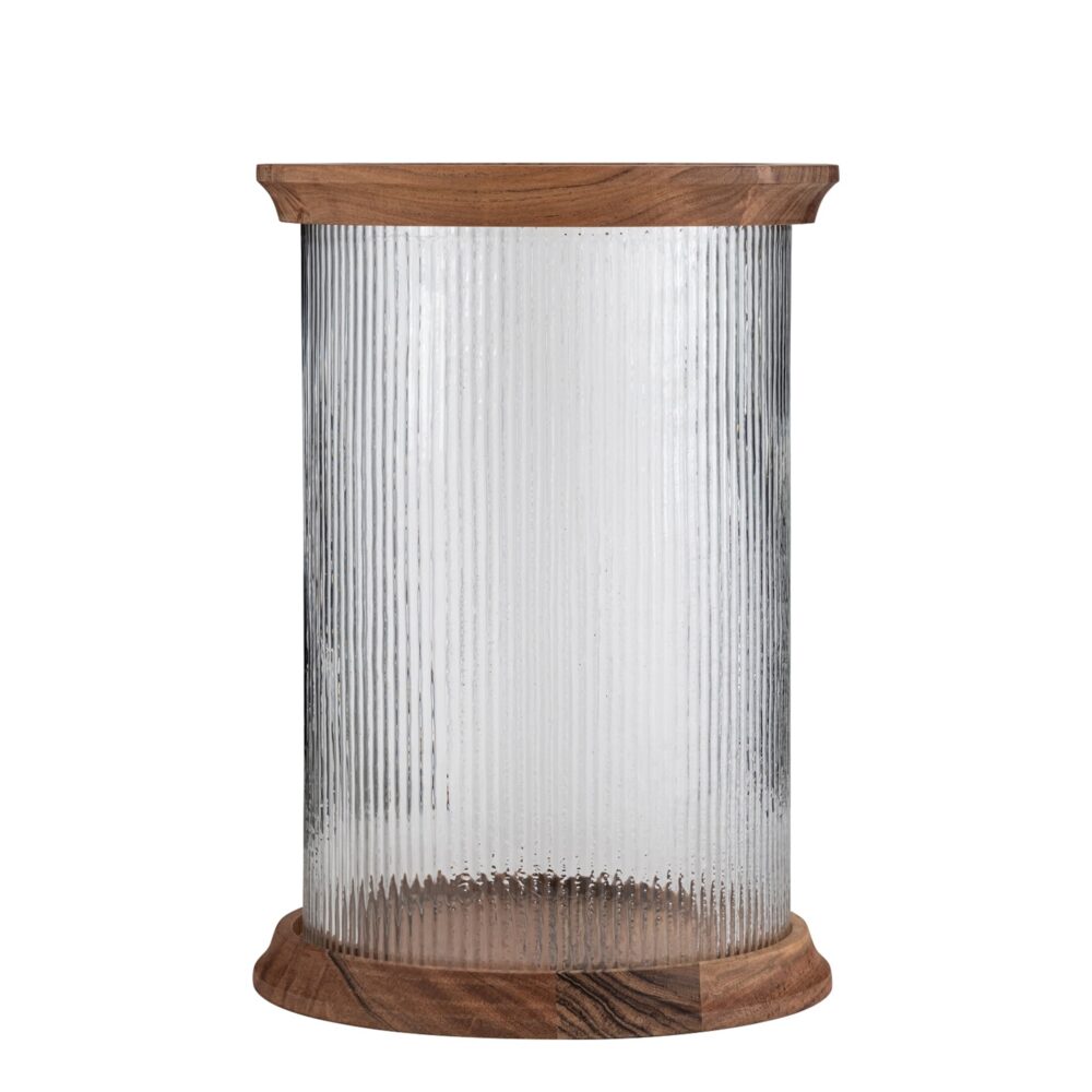 Acacia Wood with Fluted Glass Lantern by BIDKhome