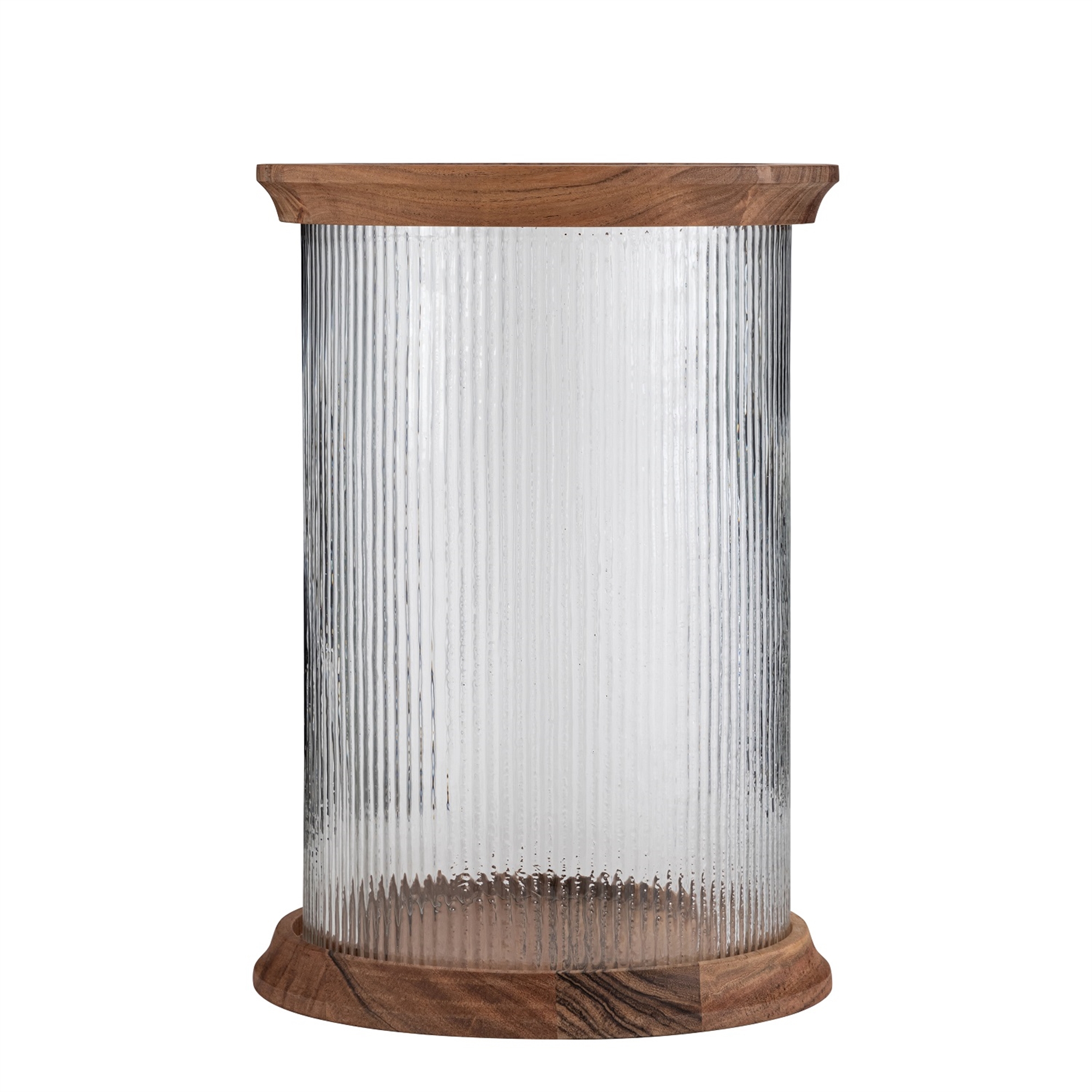 Acacia Wood with Fluted Glass Lantern by BIDKhome