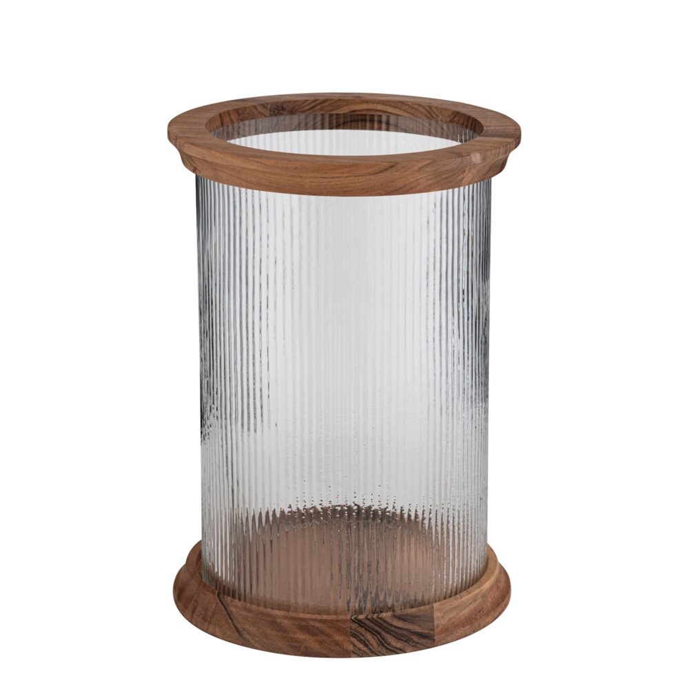 Acacia Wood with Fluted Glass Lantern by BIDKhome - Image 2