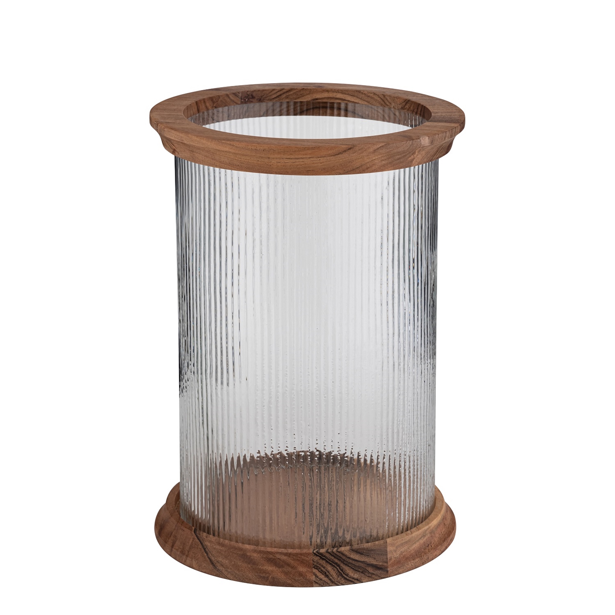 Acacia Wood with Fluted Glass Lantern by BIDKhome - Image 2