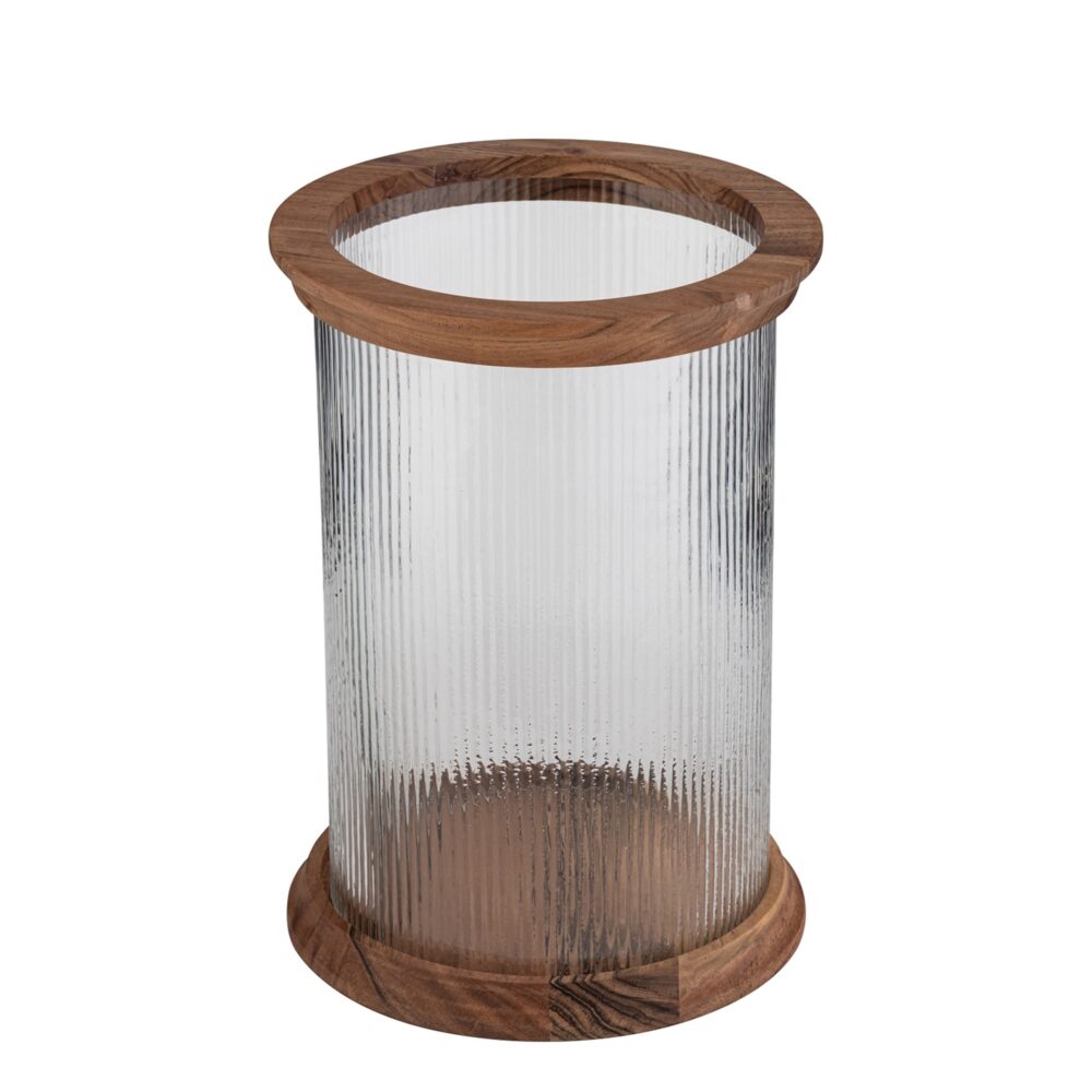 Acacia Wood with Fluted Glass Lantern by BIDKhome - Image 3