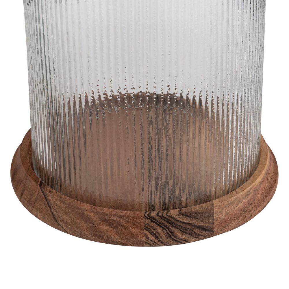 Acacia Wood with Fluted Glass Lantern by BIDKhome - Image 5
