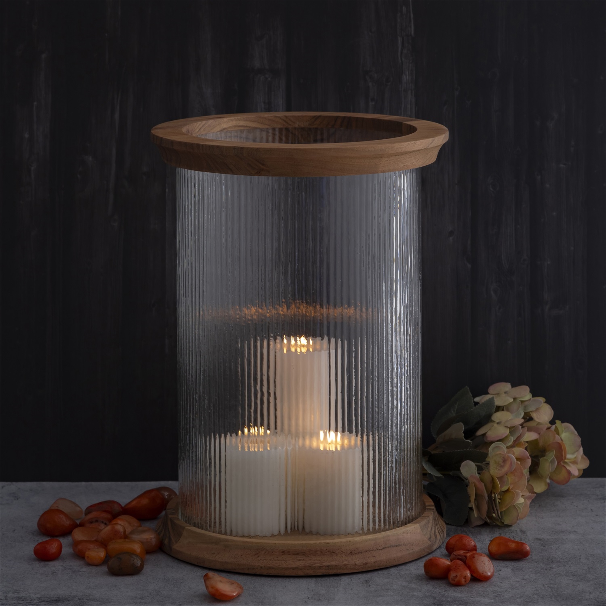 Acacia Wood with Fluted Glass Lantern by BIDKhome - Image 7