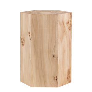 Hexagon Natural Burl Wood Veneer Side Table by BIDKhome