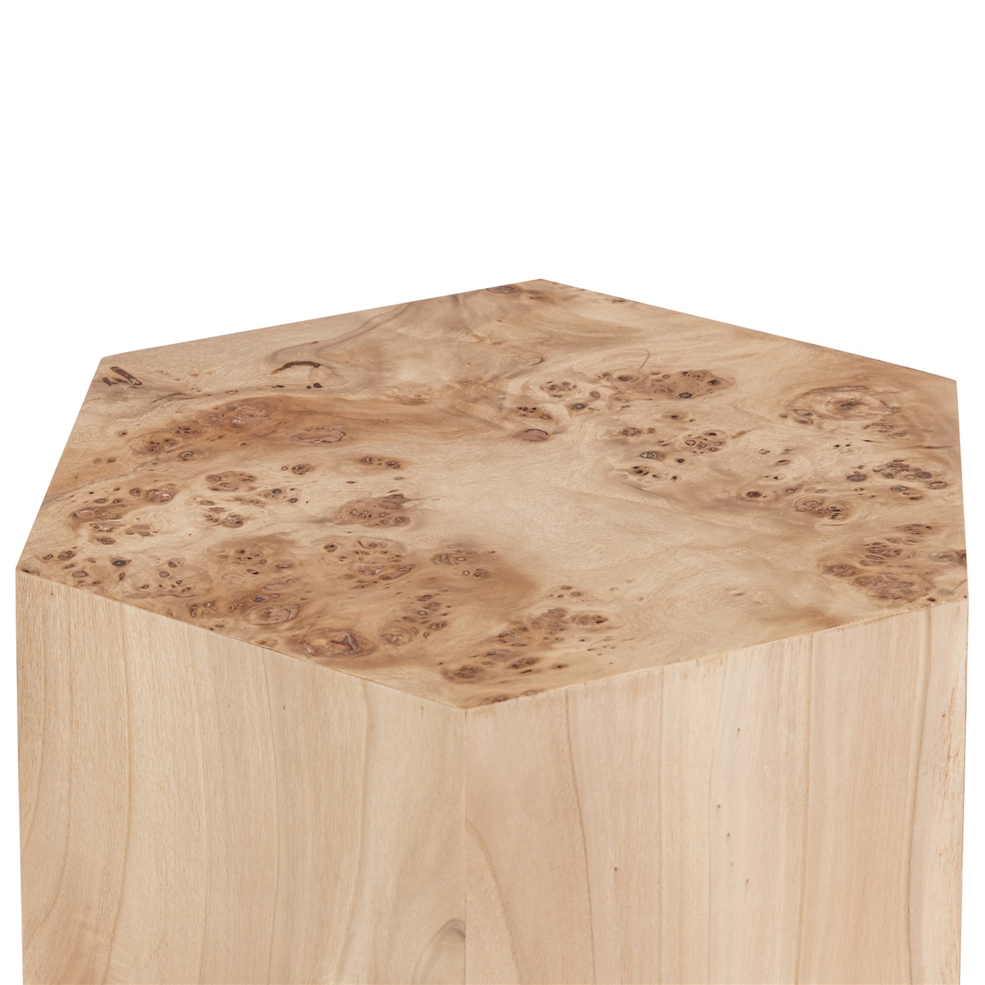 Hexagon Natural Burl Wood Veneer Side Table by BIDKhome - Image 4