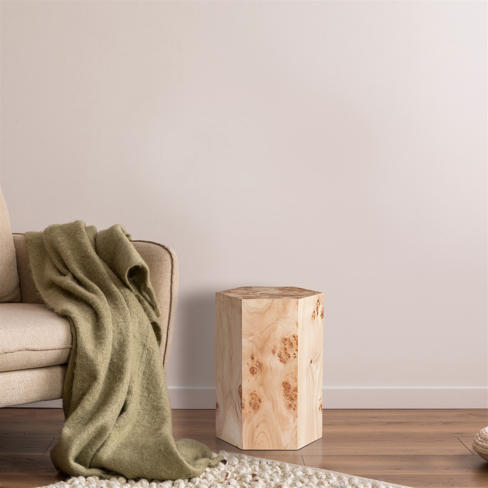 Hexagon Natural Burl Wood Veneer Side Table by BIDKhome - Image 6