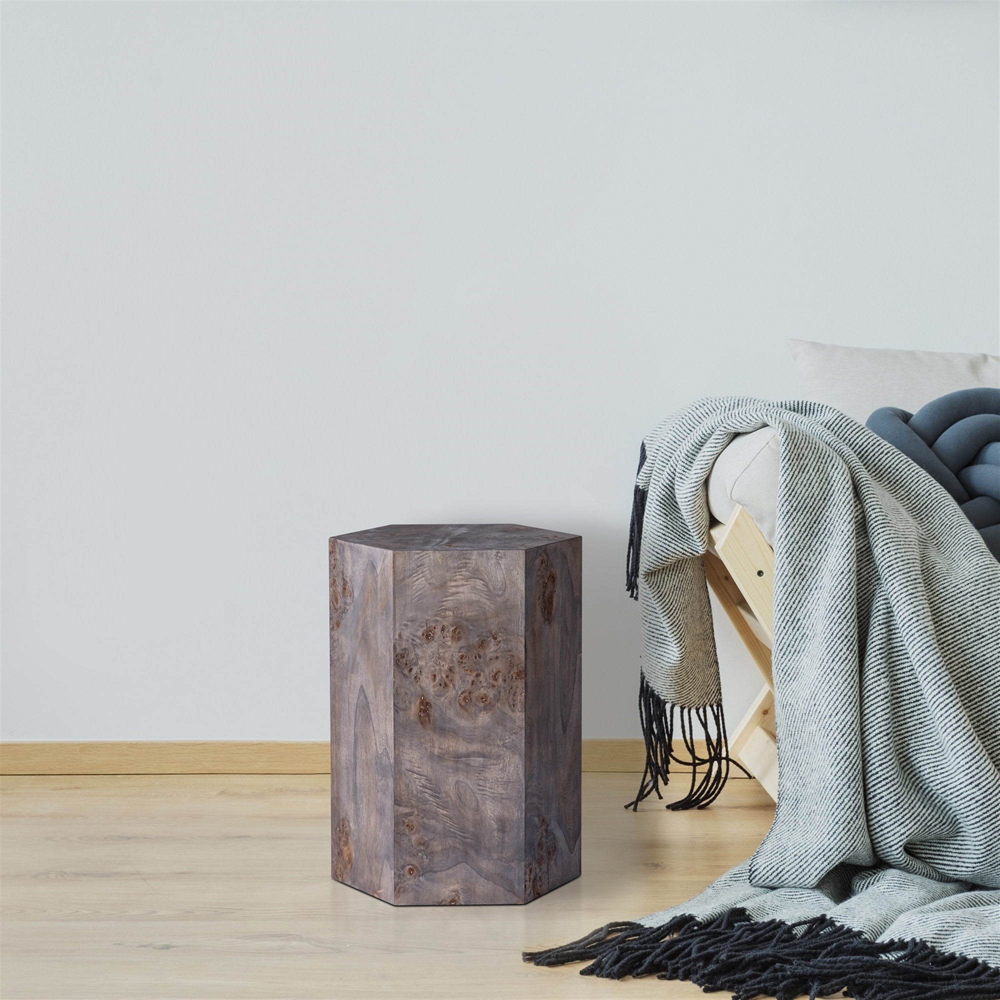 Hexagon Charcoal Finish Veneer Side Table by BIDKhome - Image 6