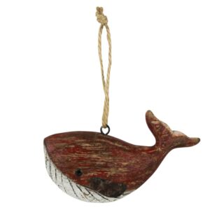 Red Wood Whale Ornament Set of 2 by HomArt