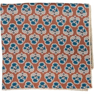 Cinnamon Brown with Blue Flowers Tablecloth with Floral Lace Edge by Abigails