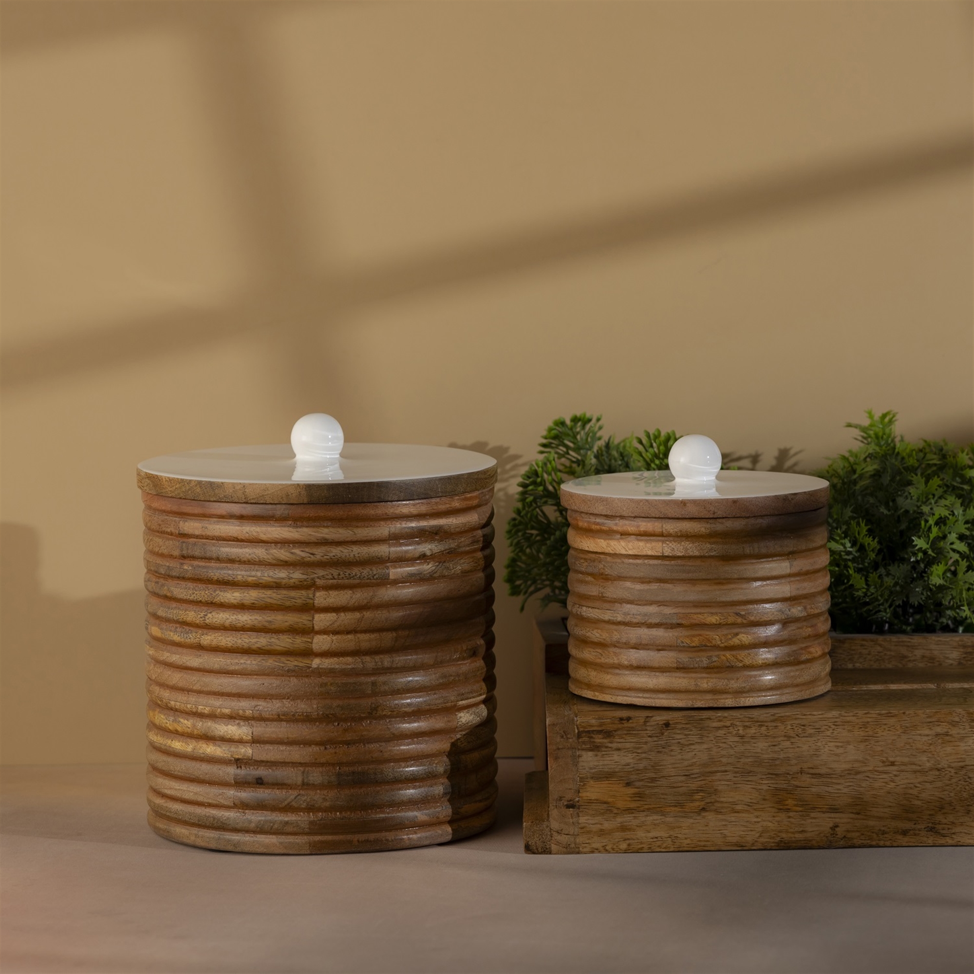 Natural and White Mango Wood Canister Set of 2 by BIDKhome - Image 8