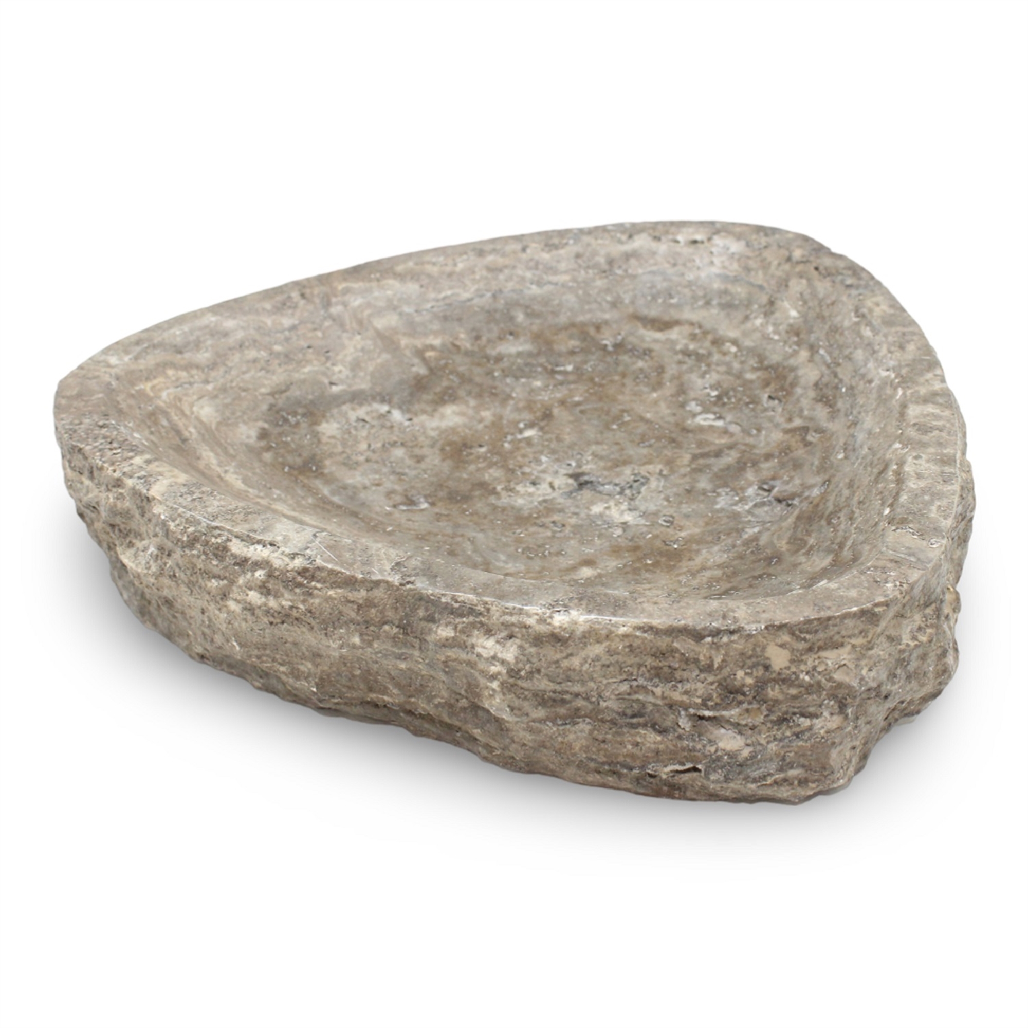 Grey Travertine Organic Shaped Rought Edged Bowl by BIDKhome