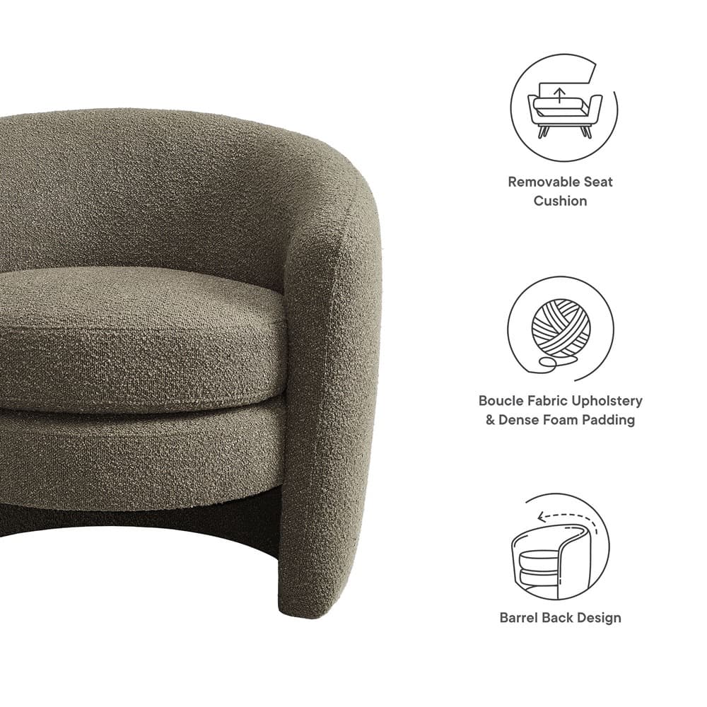 Affinity Upholstered Boucle Fabric Curved Back Armchair in Pebble by Modway - Image 6