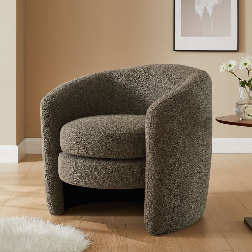 Affinity Upholstered Boucle Fabric Curved Back Armchair in Pebble by Modway - Image 9