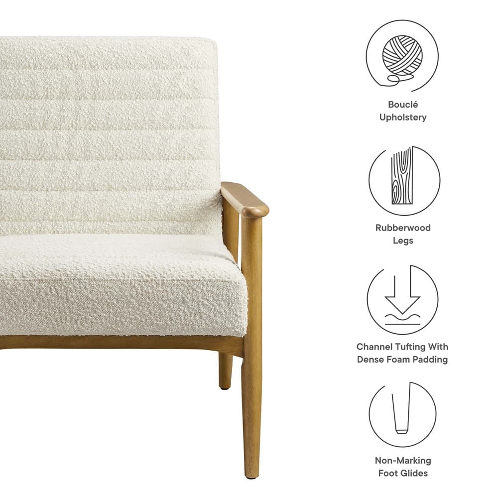 Jensen Boucle Fabric Accent Chair in Walnut and Ivory by Modway - Image 6