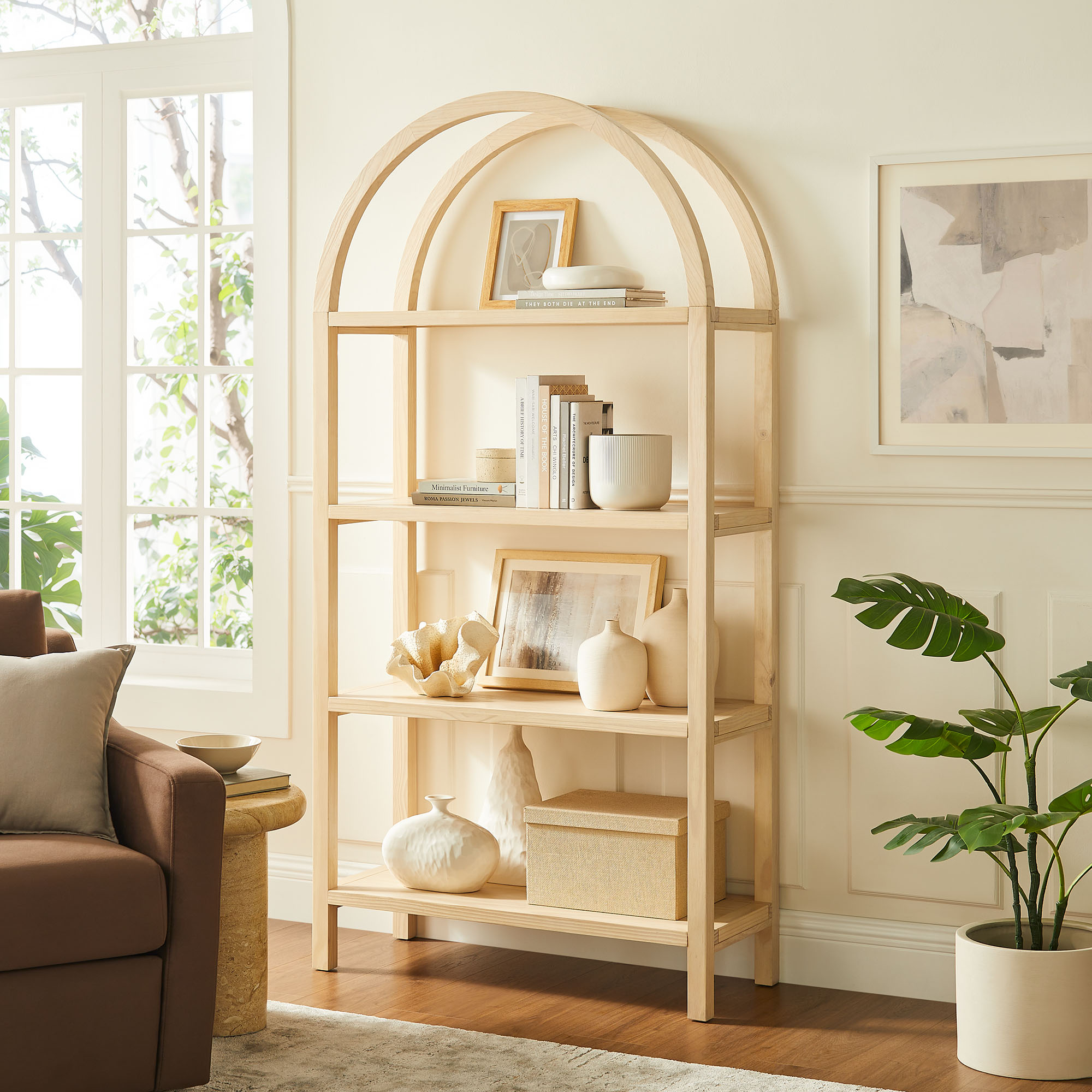 Vexley 72 Inch Large Arched Bookshelf in Natural by Modway - Image 8