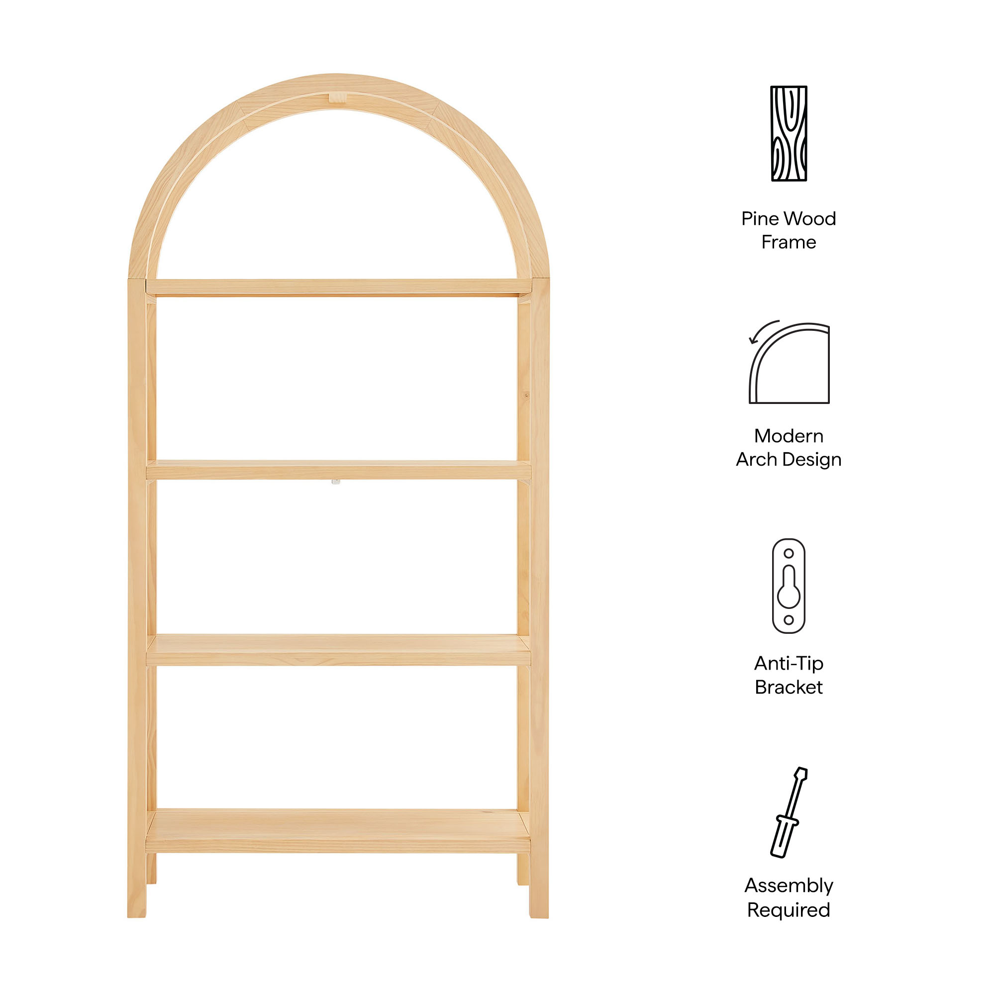 Vexley 72 Inch Large Arched Bookshelf in Natural by Modway - Image 9