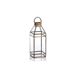 Martino 15" Tall Antique Brass Glass Lantern by Zodax