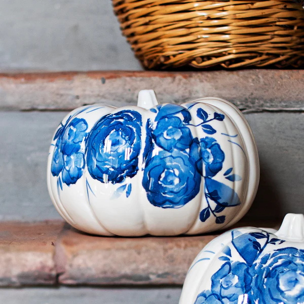 Blue Camellia Medium Figural Pumpkin by VIETRI - Image 3
