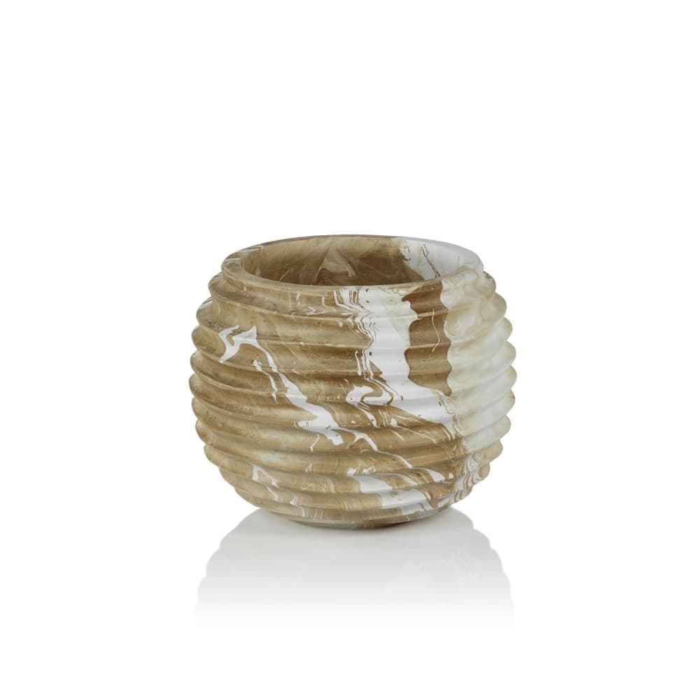 Bellshill Smalll Mango Wood Marbleized Cocoon Pot by Zodax