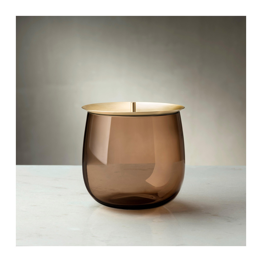Beret Storage Box Large Caramel with Brass Lid by Nude Glass - Image 2