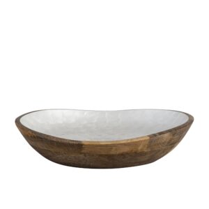Mango Wood Bowl with White Enamel Interior by BIDKhome