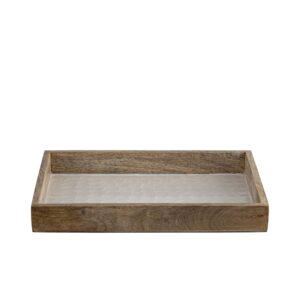 Mango Wood Natural Tray with White Enamel Interior by BIDKhome