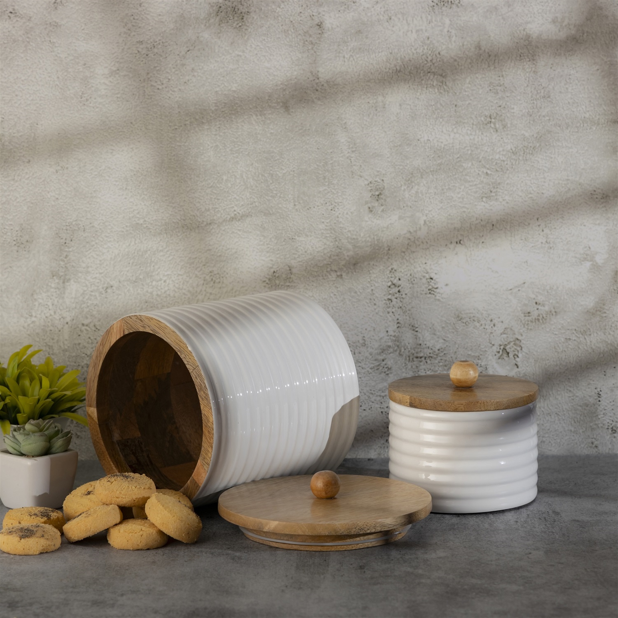 Natural and White Mango Wood Canister Set of 2 by BIDKhome - Image 8