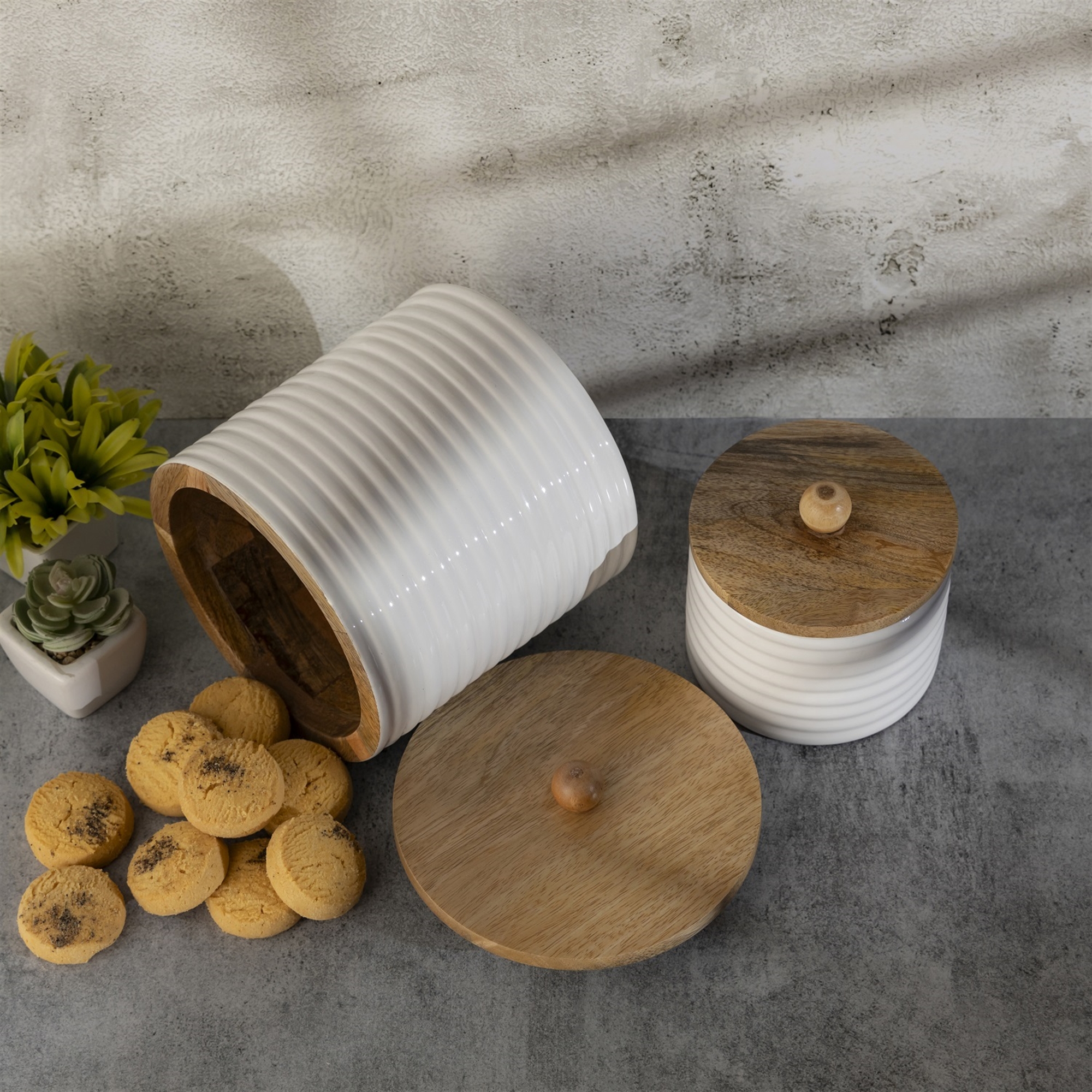 Natural and White Mango Wood Canister Set of 2 by BIDKhome - Image 9