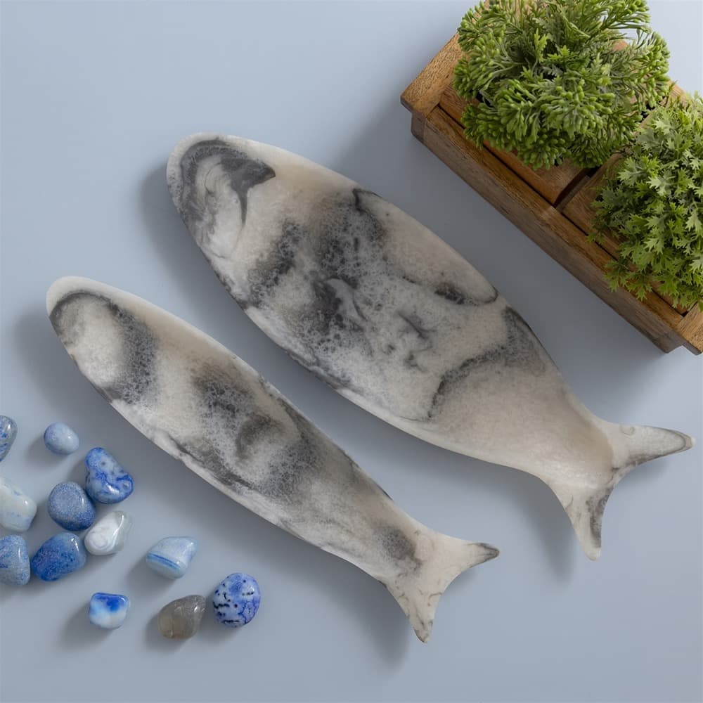 Grey Fish Platter with Print Set of 2 by BIDKhome - Image 12