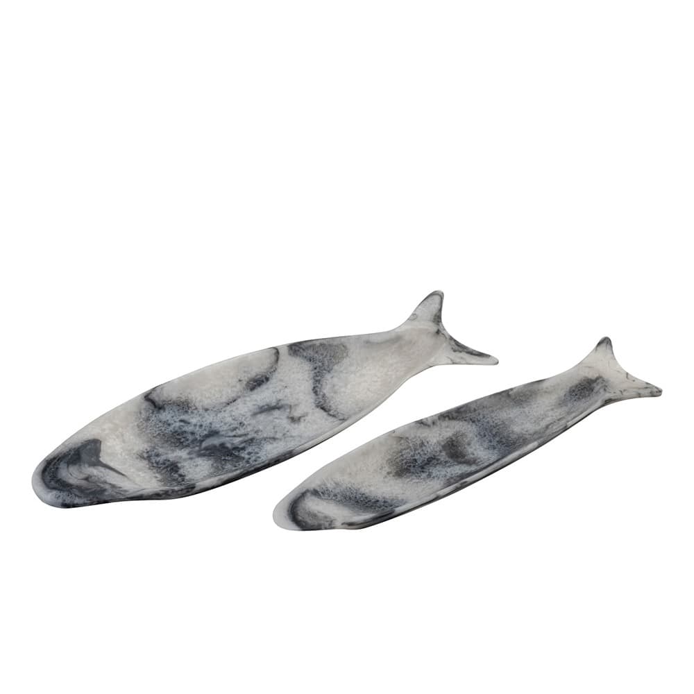 Grey Fish Platter with Print Set of 2 by BIDKhome