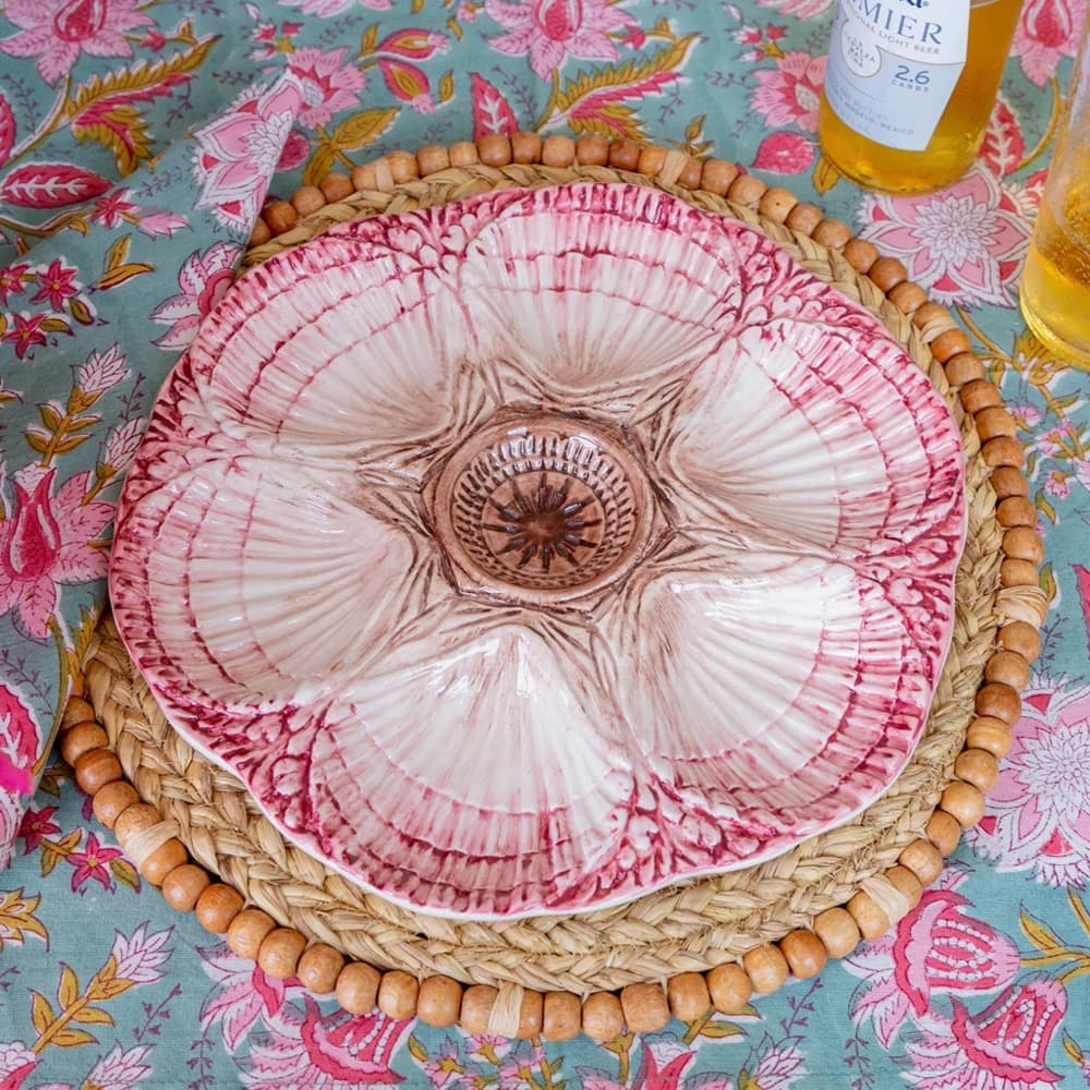 NOLA Cream & Burgundy Oyster Plate by Abigails - Image 2