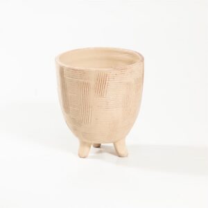 Medium Beige and White Footed Pot by BIDKhome