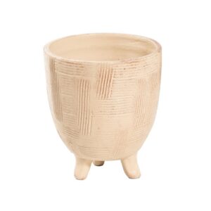 Medium Beige and White Footed Pot by BIDKhome